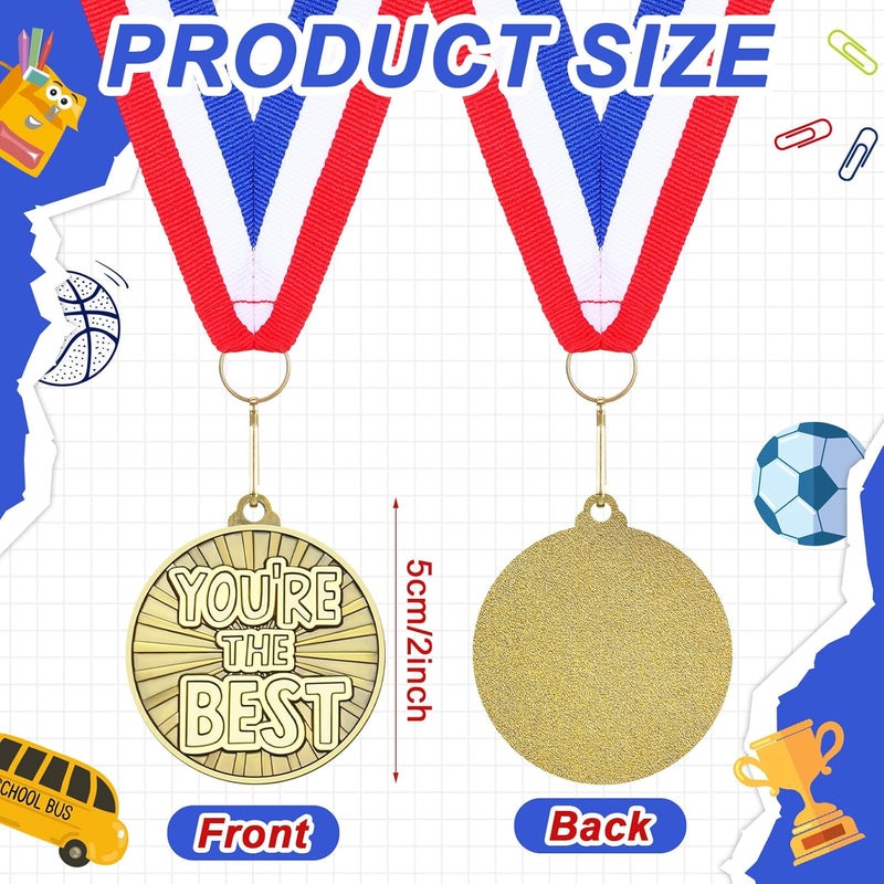 Quelay 30 Pcs 2'' Gold Awards Medals Bulk Winner Medals with Neck Ribbons Encourage Team Participation for Adults Trophy Award Prize Gift Competitions Graduation Party - Image 2
